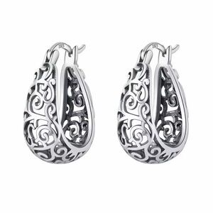 Lace Silver Hoop Sterling silver Earrings  Retro Huggie Silver hoop